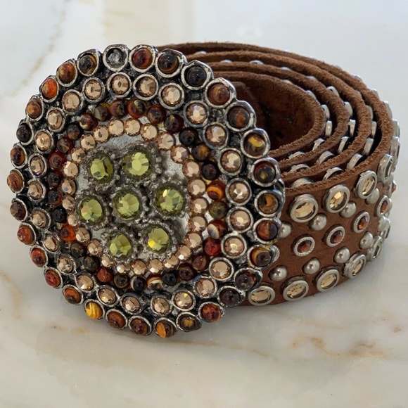 LEATHEROCK BROWN CRYSTAL STUDDED LEATHER BELT main image 12